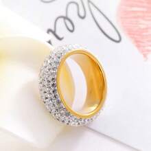 1 Stück 5-reihiger geschwungener Ring aus Titan-Stahl mit Strass, modischer vielseitiger Partnerring, koreanischer Stil, europäisch-amerikanisch beliebt, 5-reihiger gewölbter Strass-Ring, Titan-Stahl-Keramik-Strass-Rundbögen Eheringe, Unisex für den täglichen Gebrauch