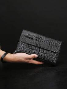 新款复古男士鳄鱼纹手提包，双拉链手拿包，可手拿，大容量双层手机钱包卡包，时尚商务圣诞礼物，鳄鱼纹随机搭配