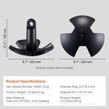 River Anchor, 12 LBS Or 30 LBS Boat Anchor Cast Iron Black Vinyl-Coated With Shackle, Marine Grade Mushroom Anchor For Boats Up To 10 Ft, Impressive Holding Power In River And Mud Bottom Lakes - 12 LBS Boat Anchor - View 7