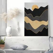 1 Pc Framed Boho Landscape Wall Art Textured Canvas Poster Painting Wall Decor For Bedroom Living Room, Ready To Hang - 彩色 - 查看 2