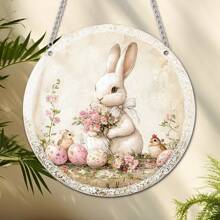 1 Piękny Biały Królik Trzymający Kwiaty Otoczony Pisankami, 2D Akrylowa Dekoracyjna Wisiorka Z Elementami Wielkanocnymi, Modna I Elegancka, Jest Drzwiami I Ścianą Wisząca, Okna I Ogrodowe Dekoracje Zewnętrzne, Dekoracje Na Codzienne Spotkania Świąteczne, Najlepszy Prezent Dla Rodziny I Przyjaciół