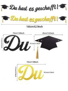 New 2025 Graduation Decoration Glitter Black And Gold - Du Hast Es Geschafft - With Graduate Hat Motif - Graduation Party Decorative Paper Banner - Hanging Decoration For Graduation, Bachelor And Master