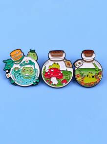 3Pcs The Frog In The Bottle Enamel Pins Cute Brooches Badge Lapel Pin For Backpack Clothes Accessories Animal Jewelry Birthday Gifts - Multicolor - View 4