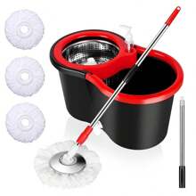 Zestaw mopa obrotowego ze stali nierdzewnej do czyszczenia podłóg 360° i wiadra, wiadro do mopa łazienkowego wyposażone w 3 ultracienkie wymienne końcówki mopa z mikrofibry i 61-calową regulowaną rączkę, nadaje się do czyszczenia podłóg i łodzi.