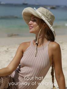 1 pièce Chapeau de soleil pour femmes, chapeau de jardin à large bord avec trou pour queue de cheval, protection solaire pour la plage, matériau respirant, chapeau d'été avec bord relevable
