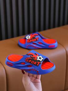 儿童夏季室内外休闲拖鞋，舒适防滑，软底，PVC鞋底，家居拖鞋 - 藍色 - 查看 4