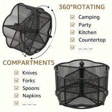 TAIMASI 360° Rotating Metal Utensil Holder, 5 Compartments Cutlery Organizer For Kitchen Dining Tables - 1 Piece - 黑色 - 查看 4