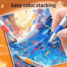 80pcs/60pcs/48pcs/36pcs/24pcs/12pcs Acrylic Marker Pen,Drawing Not Soak Paper, Art Collection, Pen To Graffiti Art Of Diy Pens, Colorful Painting Watercolor Art Mark Pen Sets, Waterproof High-Capacity Color Pen, Exquisite Gift To The Student, The Perfect Gifts Of Gifts, Marker Pen,Back To School,School Supplies