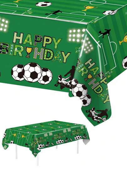 1 Pezzo Tovaglia monouso in plastica a tema calcio per Buon Compleanno, Copritavola, Runner da tavolo, Decorazione per Feste di Compleanno, Decorazione da tavolo domestica, Tovaglia per Feste di Compleanno a tema Calcio, Accessori per Feste di Compleanno per Ragazzi