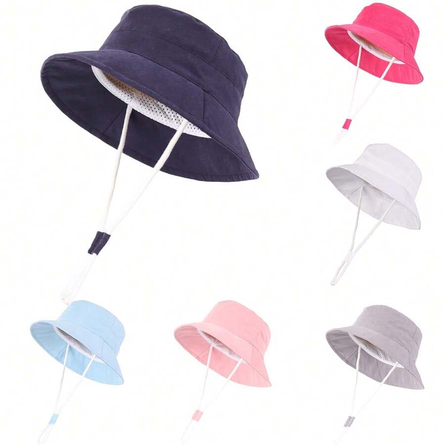 Infant Sun Hat, Toddler Summer Sun Protection Hat, Baby Boy Hat, Beach Hat, Wide Brim Bucket Hat, Baby Girl Hat, Adjustable Children Cap - 純色短沿盆帽 - 查看 1