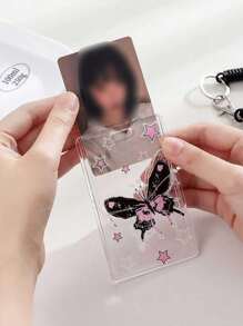 حامل بطاقات أعمال أكريليك أسود بتصميم فراشة و-نجمة، مع سلسلة مفاتيح رياسية، يستخدم لالتقاط الصور وتخزين البطاقات، حامل بطاقات أعمال لعيد الحب، محفظة حامل بطاقات أعمال، حامل بطاقات ائتمان، حامل بطاقة هوية