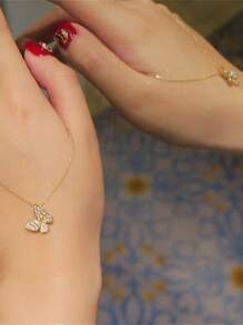 1 件 925 纯银蝴蝶吊坠项链，女士优雅珠宝，优质配饰礼物 - 金黃色 - 查看 4