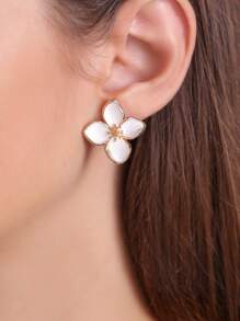 1 Pair Fashion Oil-Drop Flower Earrings For Women, Clip-On Earrings With Multiple Colors, High-End Elegant Slimming Style, Suitable For Daily Wear & Gifts