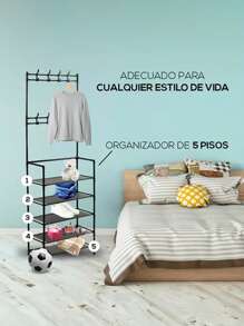 Zapatero Perchero Organizador Fasilyt YUB-016 Metalico 8 Ganchos 5 Niveles Negro - Negro - Ver 4