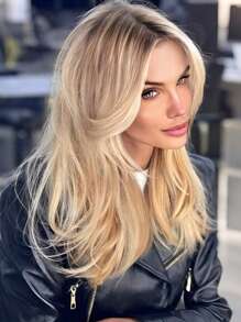 Blonde Wig With Bangs Long Curly Wigs For Women Synthetic Wig Dark Roots For Daily Party Cosplay(Pay Attention To How You Wear And Care For It,Due To Lighting And Angle During Photography, The Actual Product May Have Slight Color Differences Compared To The Images.) - Gold - View 1