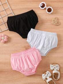3 piezas Short de bebé de unicolor cómodo, bombacho informal con cintura elástica, pantalón corto para niña bebé y niña pequeña para el verano