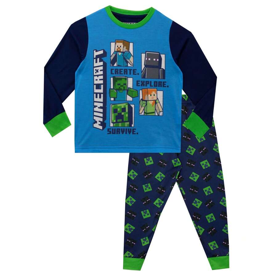 Minecraft Pyjamas | Steve And Creeper Boys' Long Sleeve Pyjamas | Kids' PJs - Multicolor - View 1