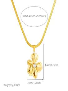1 Set Antique Gold Plated Asymmetrical Flower Pearl Decor Stainless Steel Earrings & Necklace Jewelry Set - Flowers - View 9
