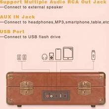 Portable Vinyl Record Player C260 ,With 2 Stereo Speakers, Wireless 3-Speed 33/45/78RPM, Support Headphone Jack/USB/AUX-IN/RCA-Out/Recording