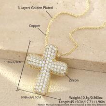 1 Pc Luxury Simple Cubic Zirconia Bubble Cross Necklace, Exquisite Gold Cross Necklace Clavicle Chain, Suitable For Women/Girls Daily Wear