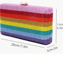 Bolso de mano con purpurina y arcoíris para mujer, bolso de noche con cristales y brillantes diamantes de imitación, bolso de mano con cadena de arcoíris, bolso de mano con diamantes para fiesta de graduación - Arcoiris 2 - Ver 2