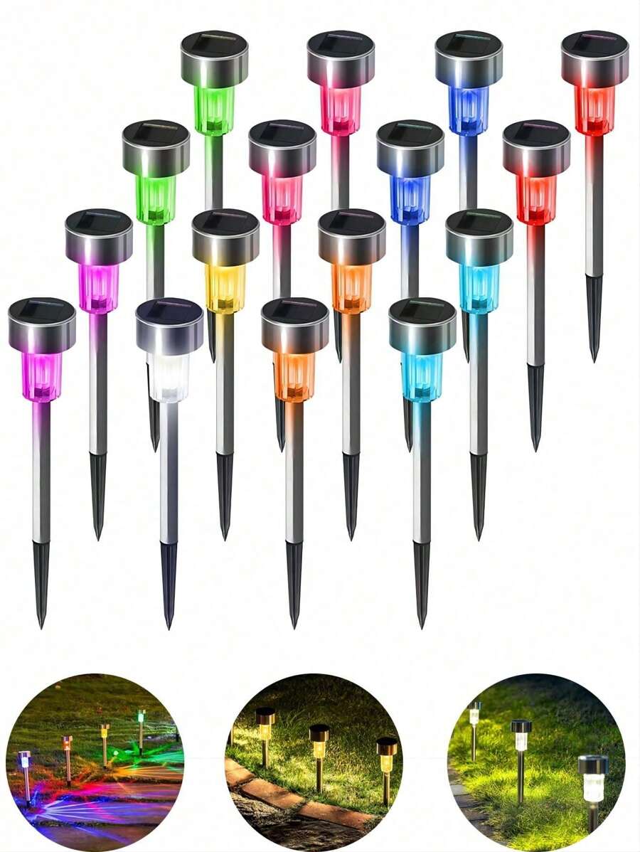 12pcs/10pcs Solar Stainless Steel Outdoor Pathway Lights, Waterproof Solar Powered Garden Decor Lights For Halloween, Christmas, Thanksgiving And Other Outdoor Holidays, Stainless Steel LED Landscape Path Lights, Solar Powered, Decorate Your Garden, Patio, Walkway, Driveway, Lawn - Multicolor - View 1