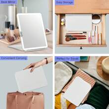 FASCINATE 1800mAh Rechargeable Large Travel Makeup Mirror With Lights, 10x7.5 Portable Lighted Makeup Mirror With 3 Color Lights, Dimming Folding Light Up Travel Mirrors With 10X Magnifying Mirror, Girls And Women Gift - 白色 - 查看 7
