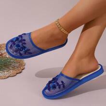 Nuevas zapatillas de casa hechas a mano con cuentas de moda, aptas para uso interior y exterior - azul real - View 3