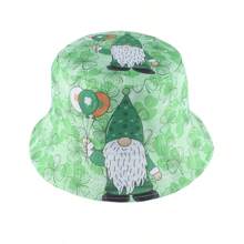 Cartoon Leprechaun Clover Print Reversible Bucket Hat, Fashionable Unisex Sun Protection Hat For Street Wear