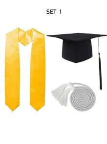 1/3 pièces Casquette académique et gland/Sangle d'épaule décorative/Cordon d'honneur/Toque de graduation/Toque doctorale/Tenue de graduation/Lycée/Université/Écharpe de graduation de couleur unie/Honneur en satin
