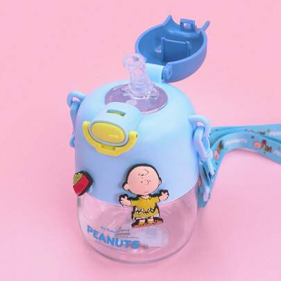 Miniso Snoopy Colorful Life Flip-Top Portable Outdoor Plastic Bottle (550mL-Blue)