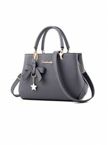 e unicolor, con material de PU y colgante con lazo, regalo para el Día de la Madre, regalo de San Valentín, elegante bolso de mujer, bolso de hombro, bolso bandolera, bolso de gran capacidad - Burdeos - Ver 10