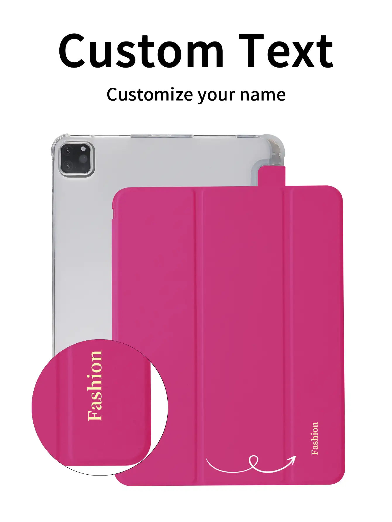 Capa de Tablet Plana Personalizada, Cor Sólida Rosa Vermelha, Adequada para IPad Mini4/Mini5/Mini6/Mini7, IPad A16 2025, Air 11 13 M2 M3 Pro 11 13 M4 2024, Air 4 5 10th 10.9, Pro 11 9th 8th 7th 10.2 4th 5th 6th Modelo A8, Texto Personalizado, Suporte Dobrável Triplo, Slot Integrado para Caneta, Borda Macia com Cobertura Total, Capa Flip de Tablet IPad Simples, Casual e Clássica de Casco Macio de TPU. Observação: O Estilo de Fonte Final está Sujeito à Imagem Física, e Pode Haver Pequenas Diferenças de Cor. - Pink - Visão 3