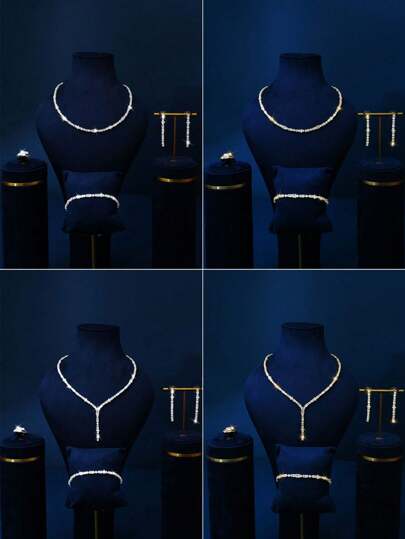 Set di gioielli minimalisti geometrici asimmetrici composto da 5 pezzi, inclusi collana, orecchini, anello e bracciale, versatile per le donne, adatto per uso quotidiano, festa, matrimoni e vacanze