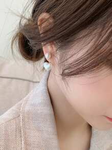 2/4/6件組 簡約小愛心人造珍珠耳釘 韓系東大門風格 女孩耳環 網紅百搭優雅耳墜 - 彩色 - 查看 6