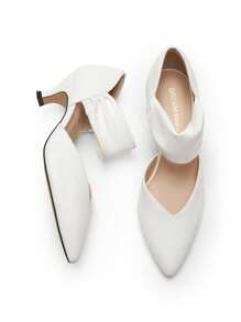 Women's Kitten Heel Pumps Pointed Toe Low Heel Dress Shoes For Work & Weddings, Slip-On Closed Toe Bridal Party Shoes - trắng - Xem 7