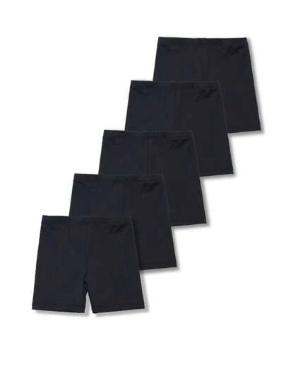 5 Pieces Of Young Girls Black Casual Summer Jogging Shorts, Tight Fitting, Running