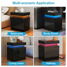 Set Of 1 Bedside Table With 2 Drawers And Sliding Plate, 1m Light Strip, 40x35x52cm, Side Table For Sofa Minimalist Style