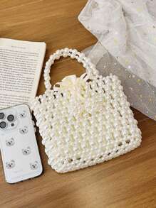 حقيبة يد فرنسية بالخرز اللؤلؤي، حقيبة كتف، حقيبة كروس بودي مزخرفة بالخرز، منتج نهائي، حقيبة هاتف للسيدة الأنيقة للربيع/الصيف 2025
