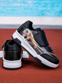 1 双男童足球风格舒适时尚休闲轻便运动鞋，适合夏季 - 黑色 - 查看 7