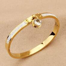 3/1pc Stainless Steel Bracelet, Women Elegant Style With Big Cubic Zirconia Pendant And Small Cubic Zirconia Decoration, Refined & Chic, Suitable For Daily Wear And Gift
