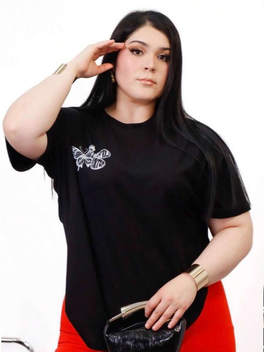 Camiseta de manga caída con gráfico de letra talla grande