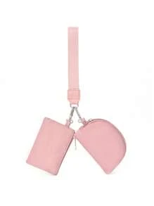 Monedero con cremallera y bolsillo doble, monedero pequeño negro para mujer, monedero, monedero pequeño, monedero de monedas, muñequera - Rosa - Ver 1