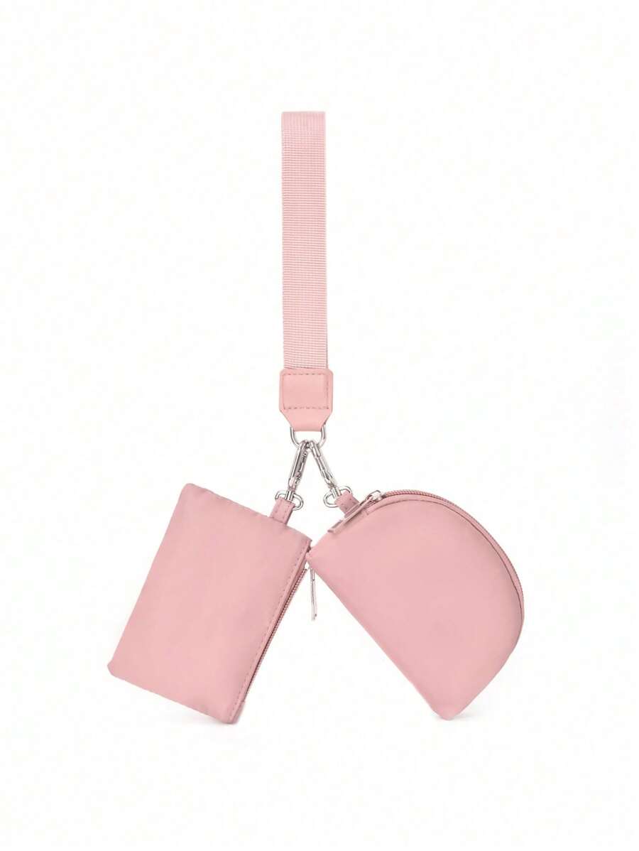 Mini Zipper Dual Pocket Keychain Wallet, Women Mini Pocket Black Wallet, Wallet, Mini Wallet, Coin Purse, Wristlet - Pink - View 1