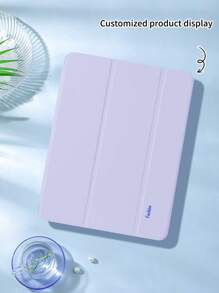 1pc Transparent Pencil Slot Triple-Fold Tablet Case, Purple, Customizable Text, Triple Fold Stand, Built-In Pencil Slot, Soft Edge Full Wrap Anti-Wear, Magnetic Sleep/Wake, Minimalist Casual Business Classic TPU Soft Shell Cover, Compatible With IPad Mini4/Mini5/Mini6/Mini7/Air/Air2/9.7/10.2/10.5/Air4/Air5/10.9/Pro 11-In.(M2)-2024/Pro 11-In.(M4)-2024, Apple Models A8, Models, Note: The Final Font Style Is Subject To The Effect Diagram. - Purple - View 1