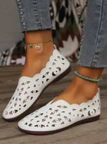 新款轻便平底步行鞋，镂空设计透气女式木屐 - 白色 - 查看 4