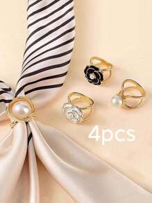 4PCS Exquisite Golden-Tone Pearl Embellished Scarf Clasps - Elevate Your Style With Luxurious Accents, Perfect For Adding A Touch Of Sophistication To Any Outfit, Ideal For Formal Events Or Everyday Wear - Gold - View 9