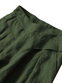 Linen Pants For Women Culottes Capris Wide Leg Palazzo Boho Pants Trousers - Army Green - View 5