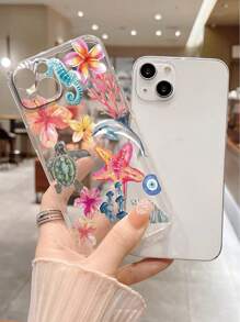 1 pieza Funda protectora de teléfono a prueba de golpes y de gran grosor con impresión de flor de elemento marino compatible con iPhone 16/16 Pro/16 Plus/16 Pro Max, iPhone 15 Pro Max, Apple P13, P14, P11, P12, XS, XR, 7/8, P 7/8 Plus, GS2, Galaxy S25, S25 Plus, S25, S25 Ultra, A50, A12, A32, A52, A72, A51, A21S, A13, A14, S22 Ultra, S23, A33, A53, S20 FE, Redmi 11, 12 Pro, 12/12X, Note 11, 9A, 9C, Poco X3 NFC, Redmi 10, 9, Note 9, 12C, Note 11 Pro, Redmi 10C, Note 8 Pro