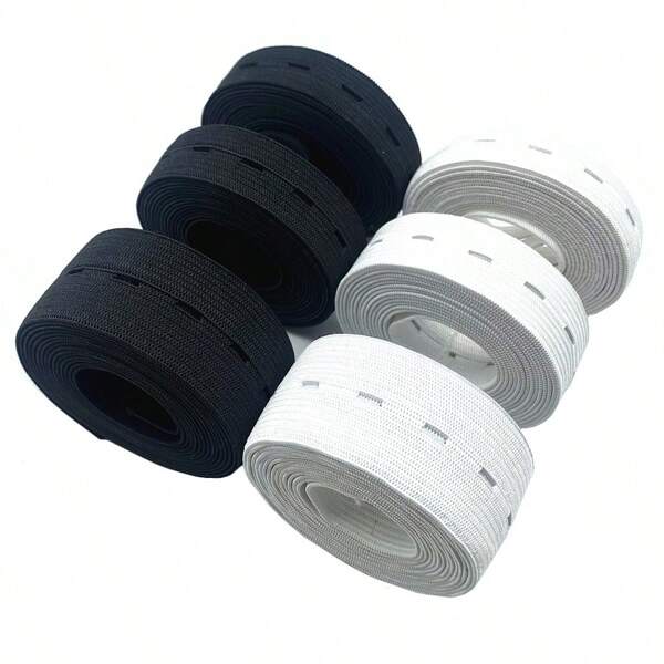 1,8 metros Cinta elástica ajustable en blanco y negro con agujero para cintura para accesorios de costura y confección DIY